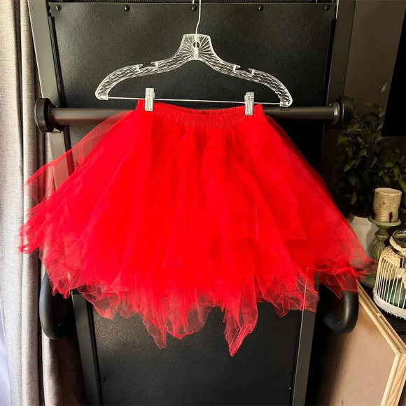 Women's Red Tulle Tutu Skirt One Size Party Dance - Picture 1 of 10
